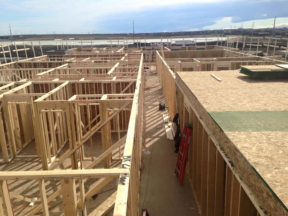 Overhead view of the interior walls of a building under construction