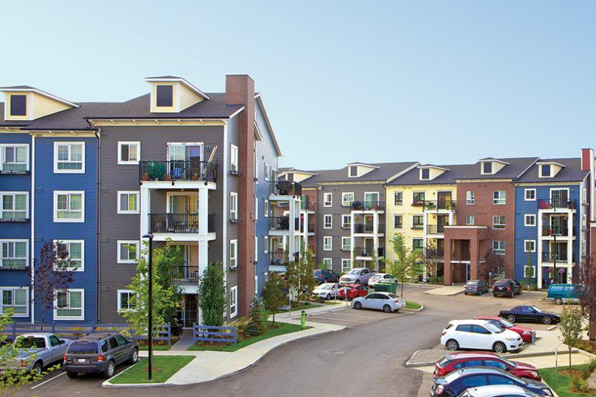 A recently built apartment complex suburb